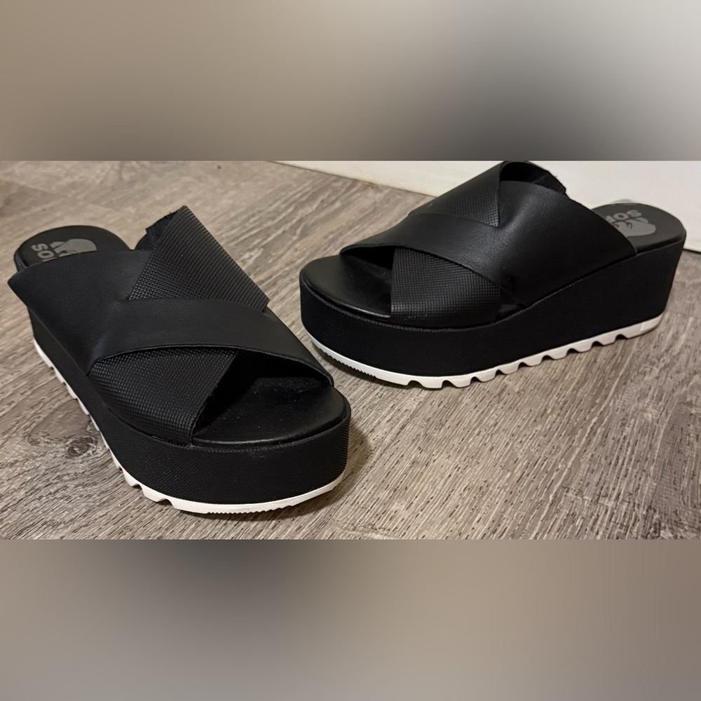 Sorel Cameron Flatform Mule Sandals | Black Platform Slides | Women’s Size 5 - Picture 3 of 7